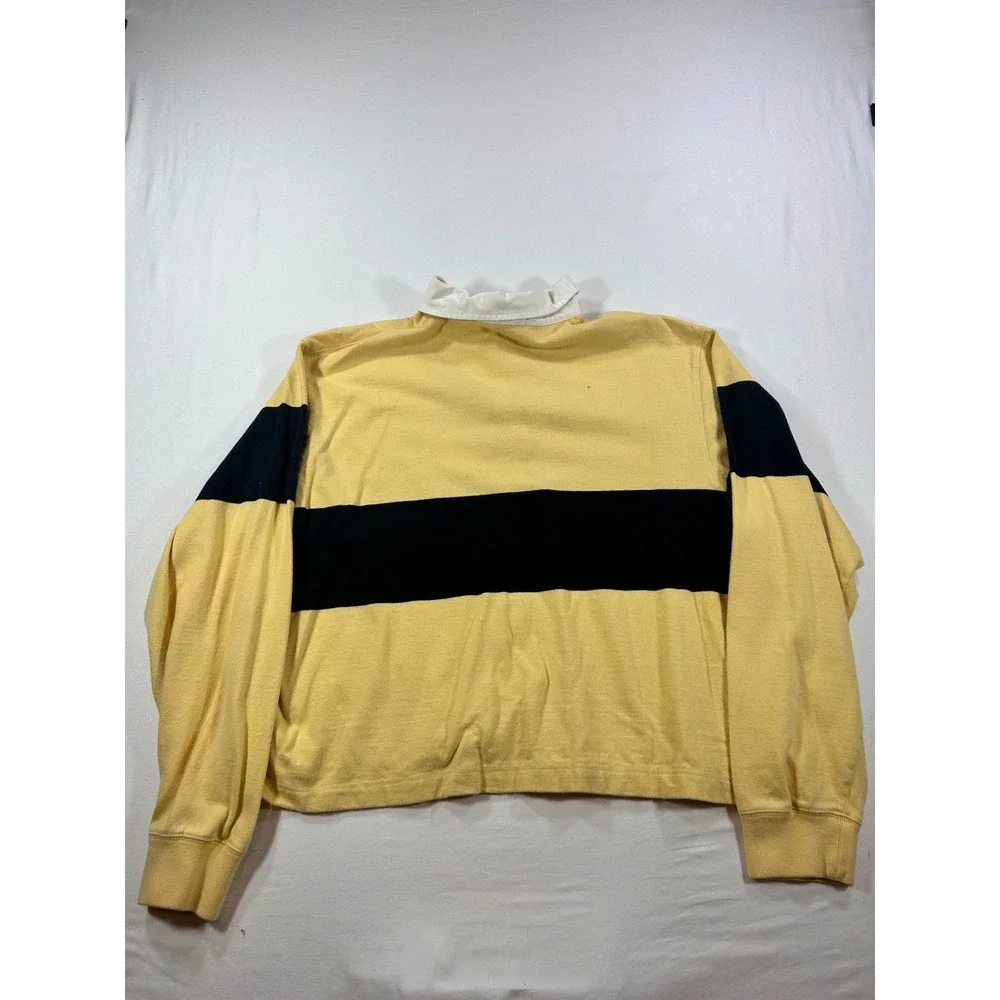 Polo Ralph Lauren Rugby Shirt XL Yellow Navy Blue Striped Long Sleeve Cotton
